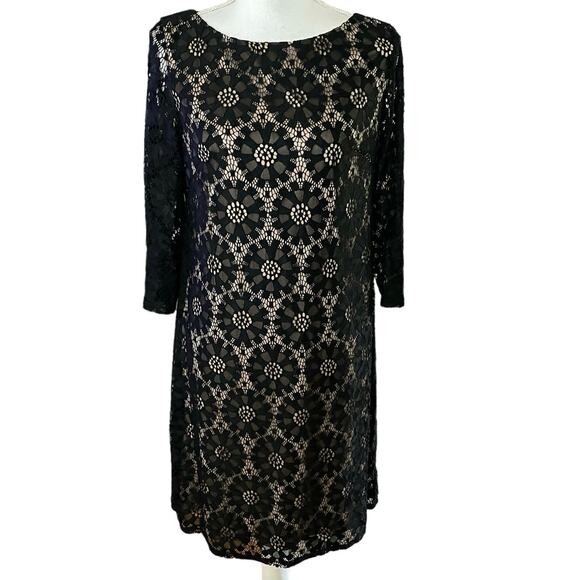 Eliza J Size 10 Black Lace Overlay Cocktail Sheath Dress - Picture 1 of 4
